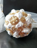 Handmade White Satin Rose Brooch Bouquet: Pearl Bling Wedding Bouquet