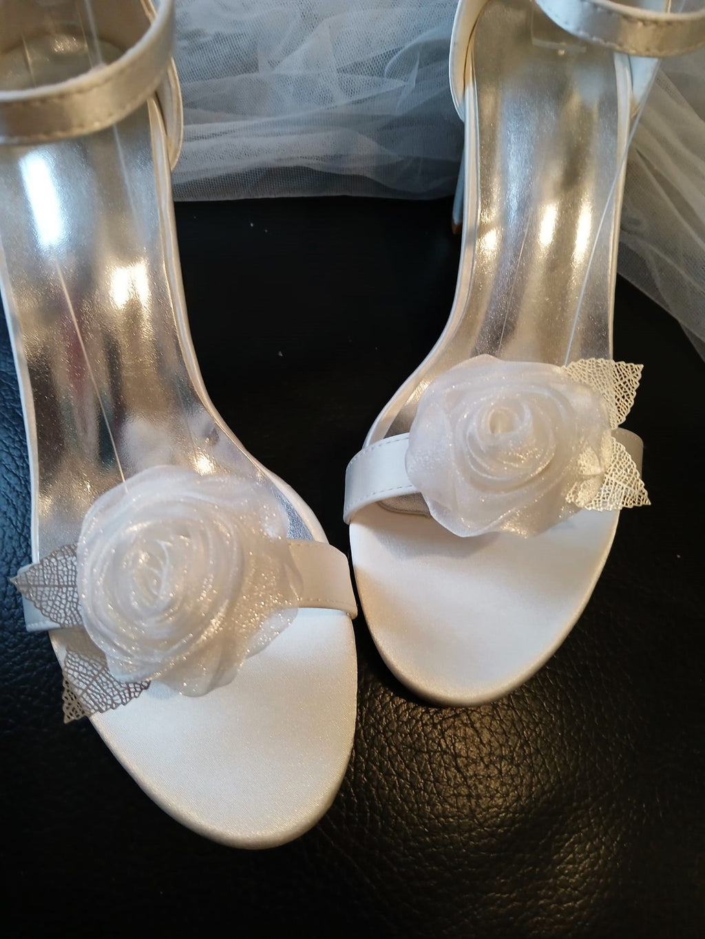 Satin Bridal Sandals: White Flower Clip Wedding Heels (8cm)