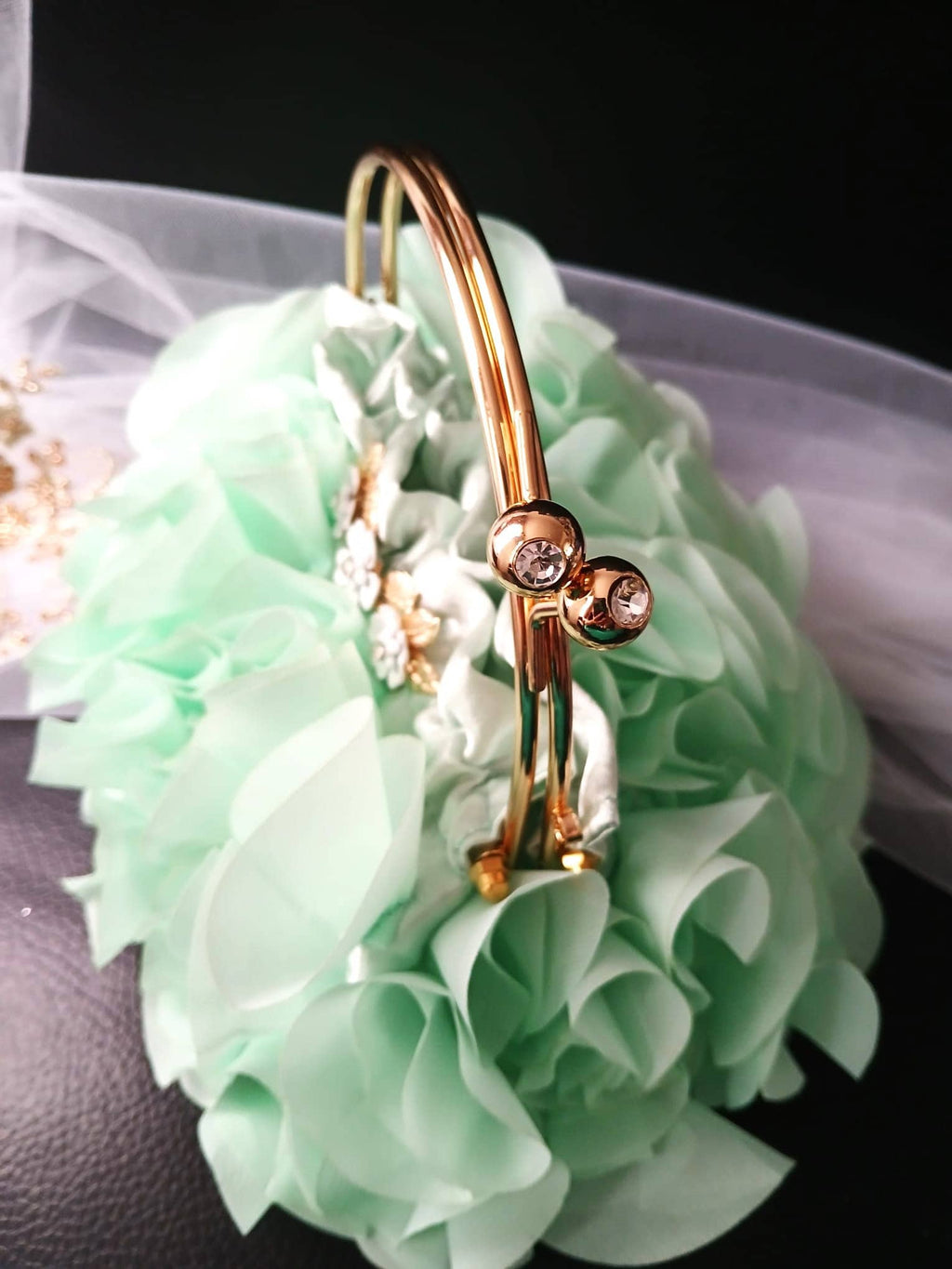 Sage Green Chiffon Flower Clutch Bag: Wedding Evening Bag with Gold Hardware