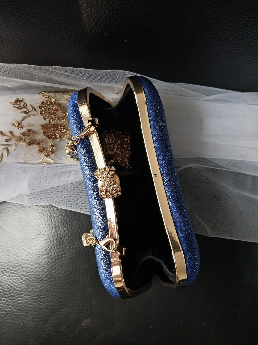 Personalized Navy Blue Velvet Clutch Bag: Evening Purse With Gold Harware