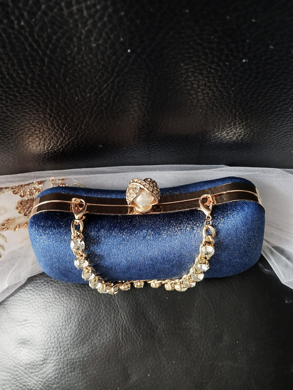 Personalized Navy Blue Velvet Clutch Bag: Evening Purse With Gold Harware