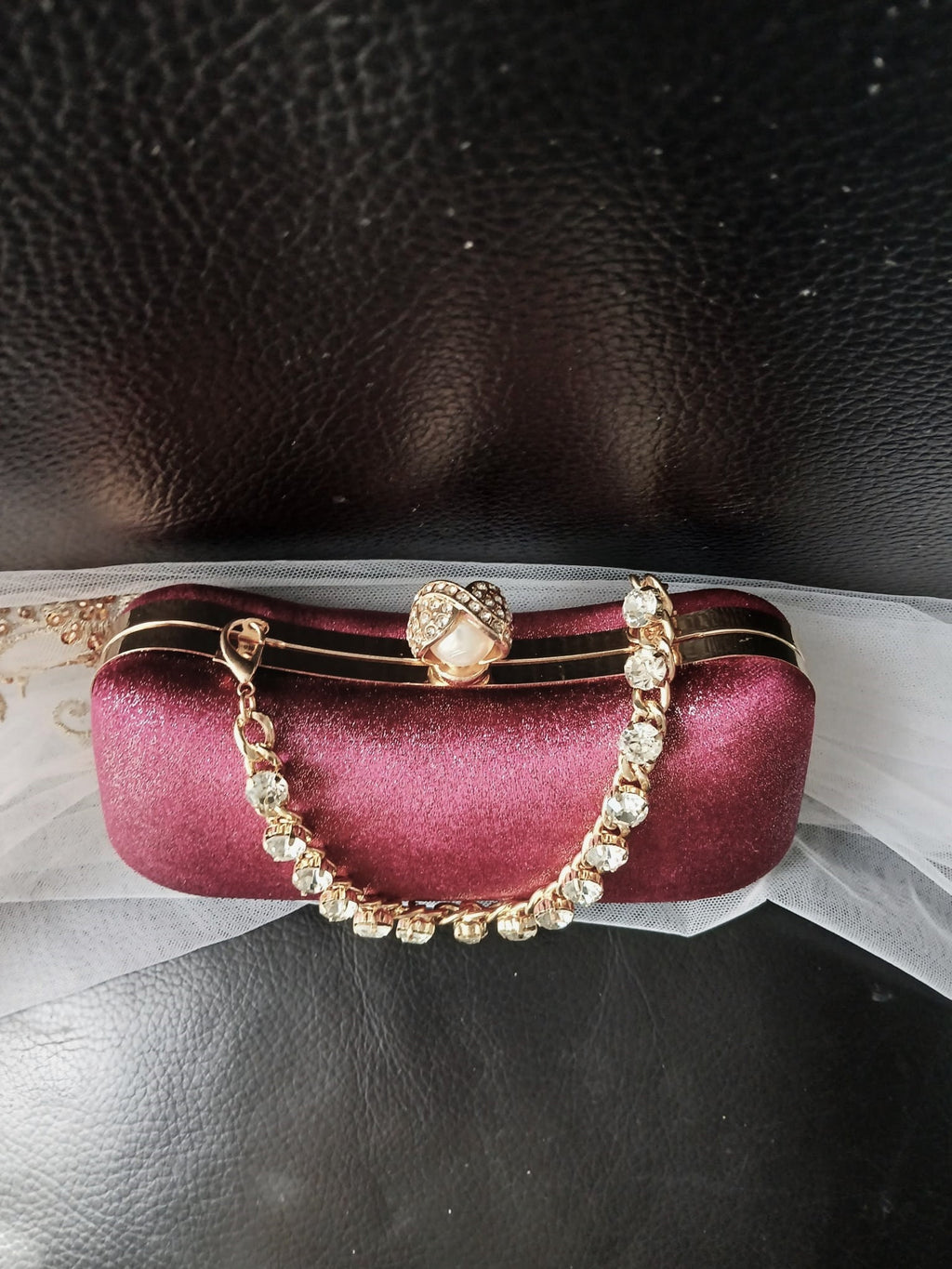 Personalized Wine Red Velvet Clutch Bag: Gold Hardware Evening Bag