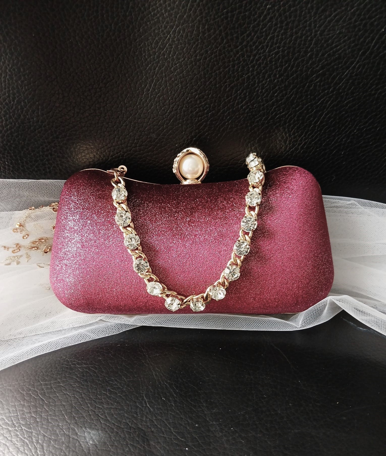 Personalized Wine Red Velvet Clutch Bag: Gold Hardware Evening Bag