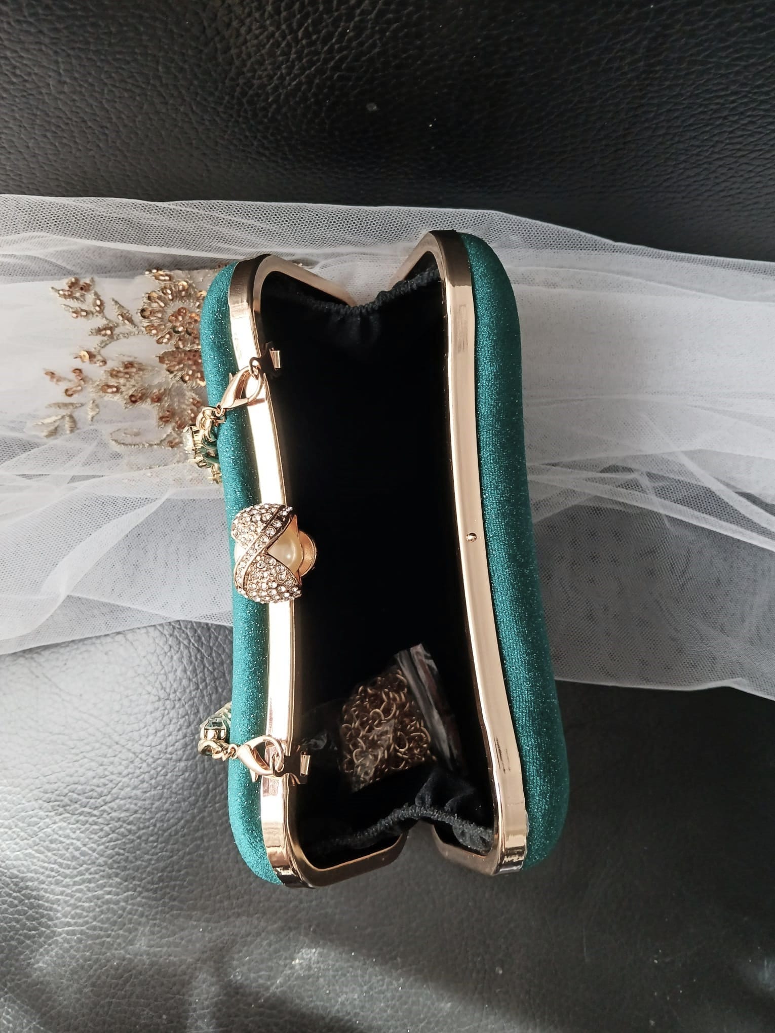 Personalized Emerald Green Velvet Clutch Bag: Gold Hardware Evening Bag