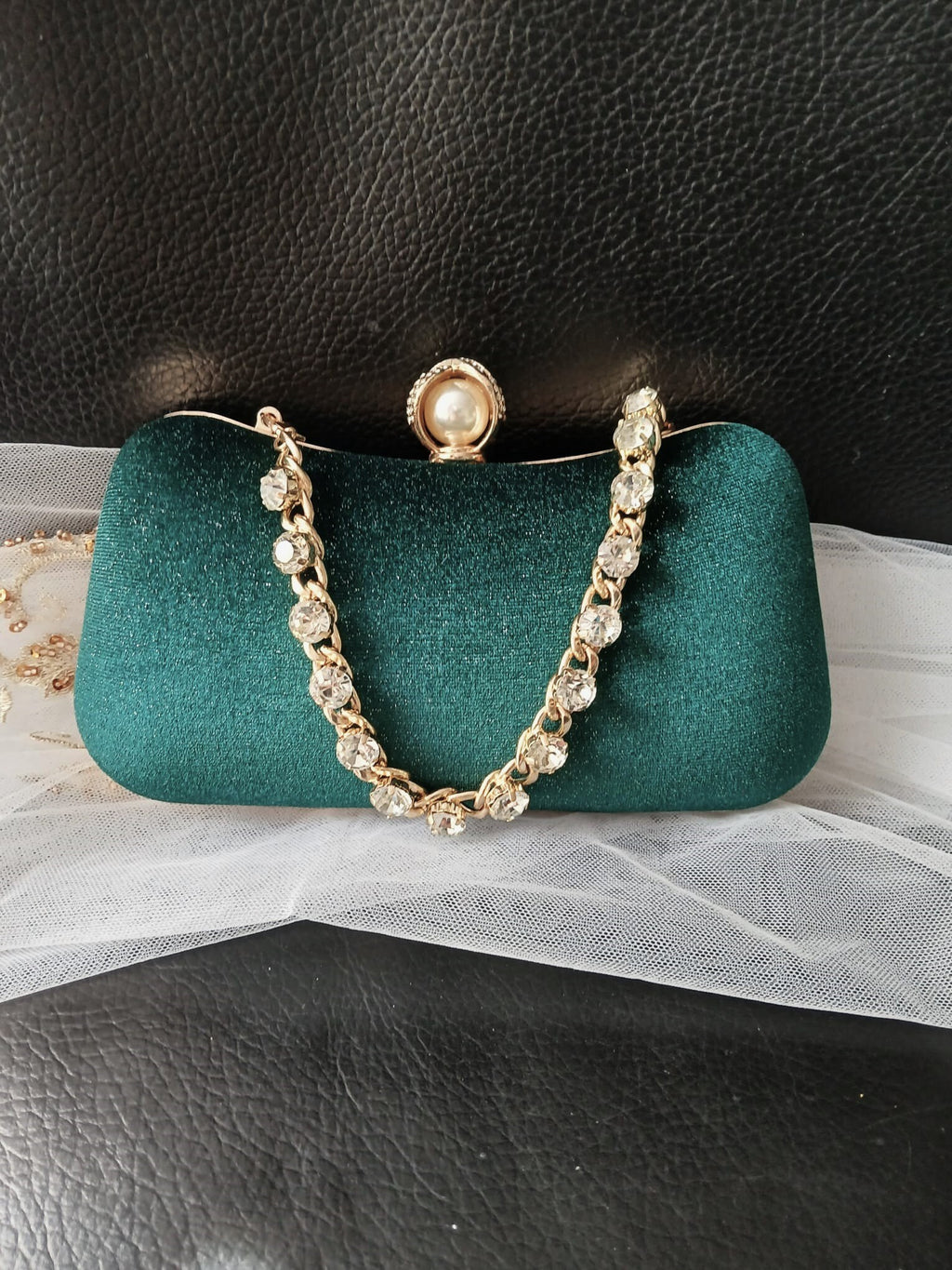 Personalized Emerald Green Velvet Clutch Bag: Gold Hardware Evening Bag