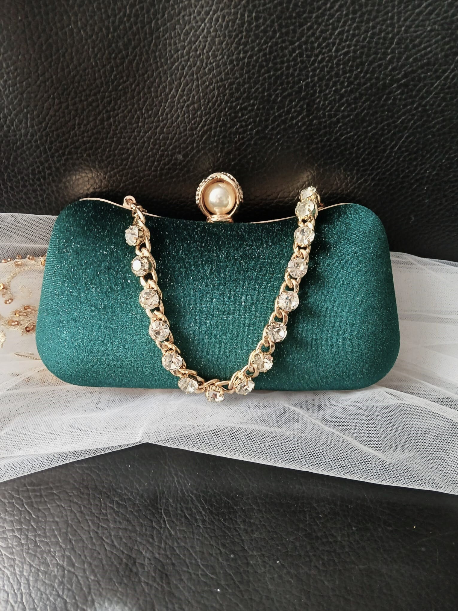 Personalized Emerald Green Velvet Clutch Bag: Gold Hardware Evening Bag