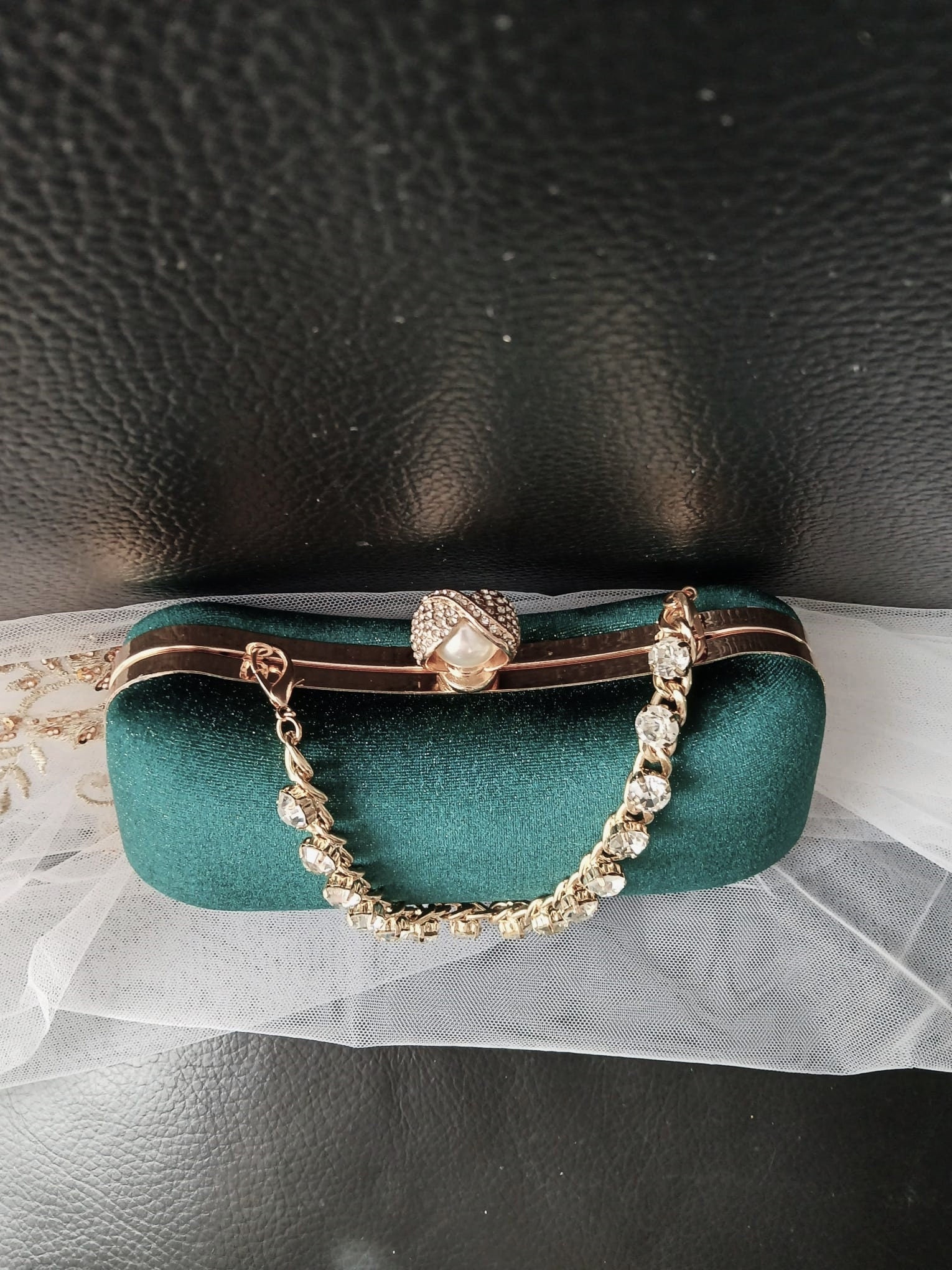 Personalized Emerald Green Velvet Clutch Bag: Gold Hardware Evening Bag