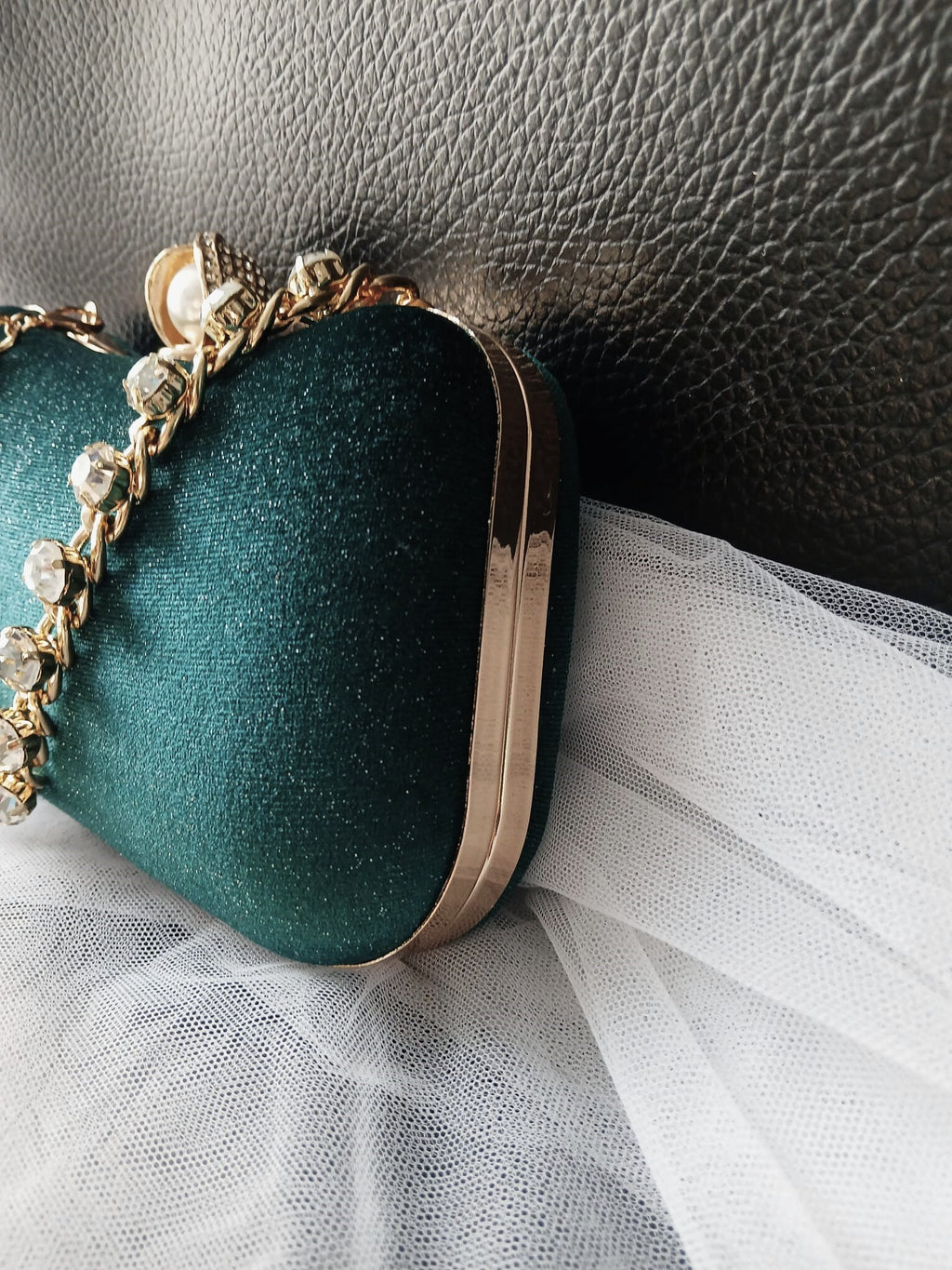 Personalized Emerald Green Velvet Clutch Bag: Gold Hardware Evening Bag
