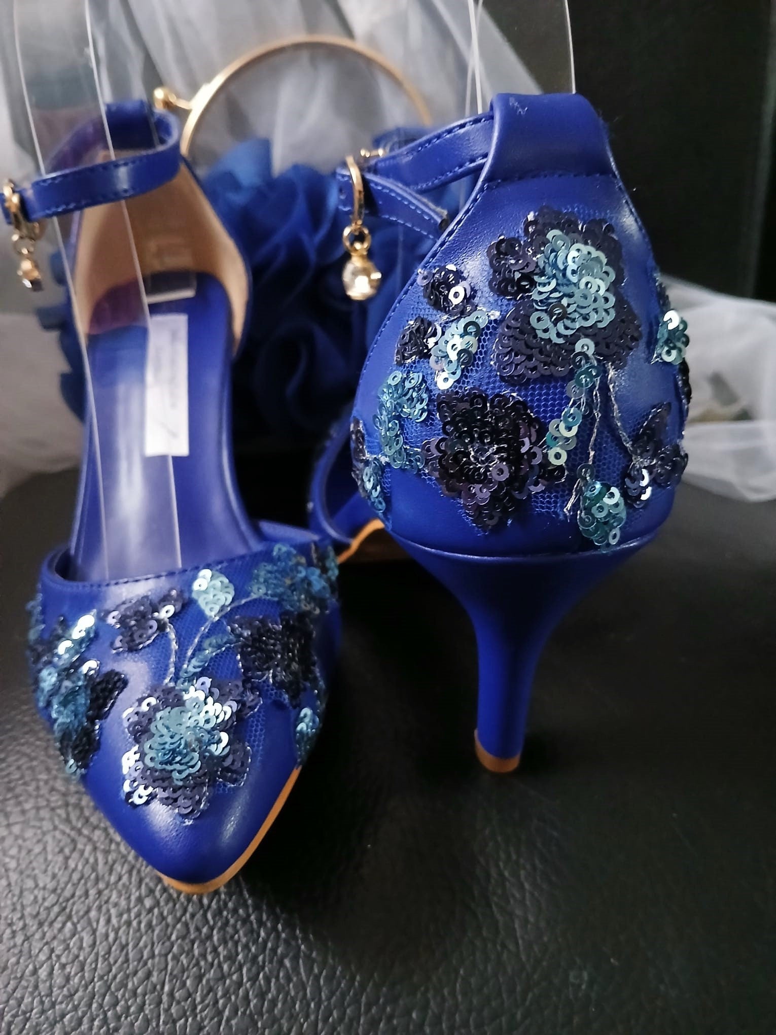 Sapphire Blue Sequin Evening Shoes with Matching Clutch Bag