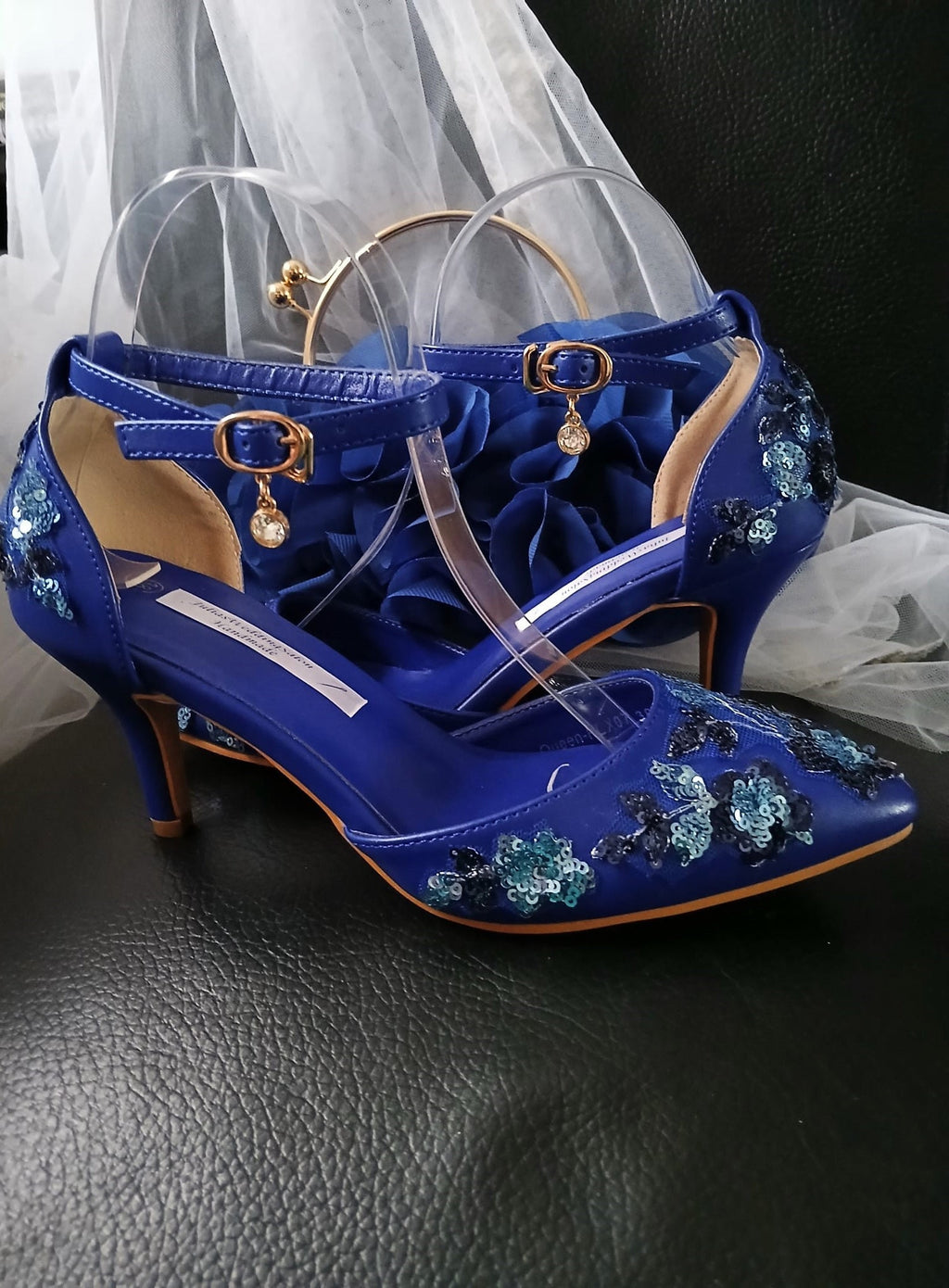 Sapphire Blue Sequin Evening Shoes with Matching Clutch Bag