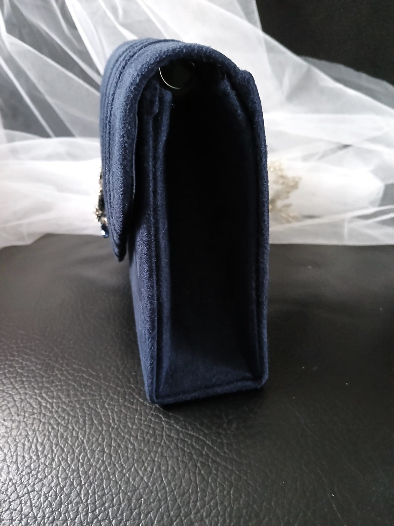Navy Blue Suede Evening Clutch Bag: Gothic Wedding Handbag