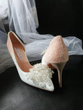 Glitter Ombre Evening Shoes: White & Blush Pink Wedding Heels with Clips