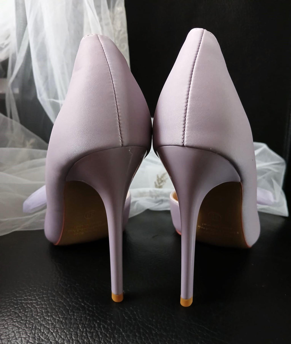 Lavender Satin Wedding Pumps: Bow Clip Evening Heels