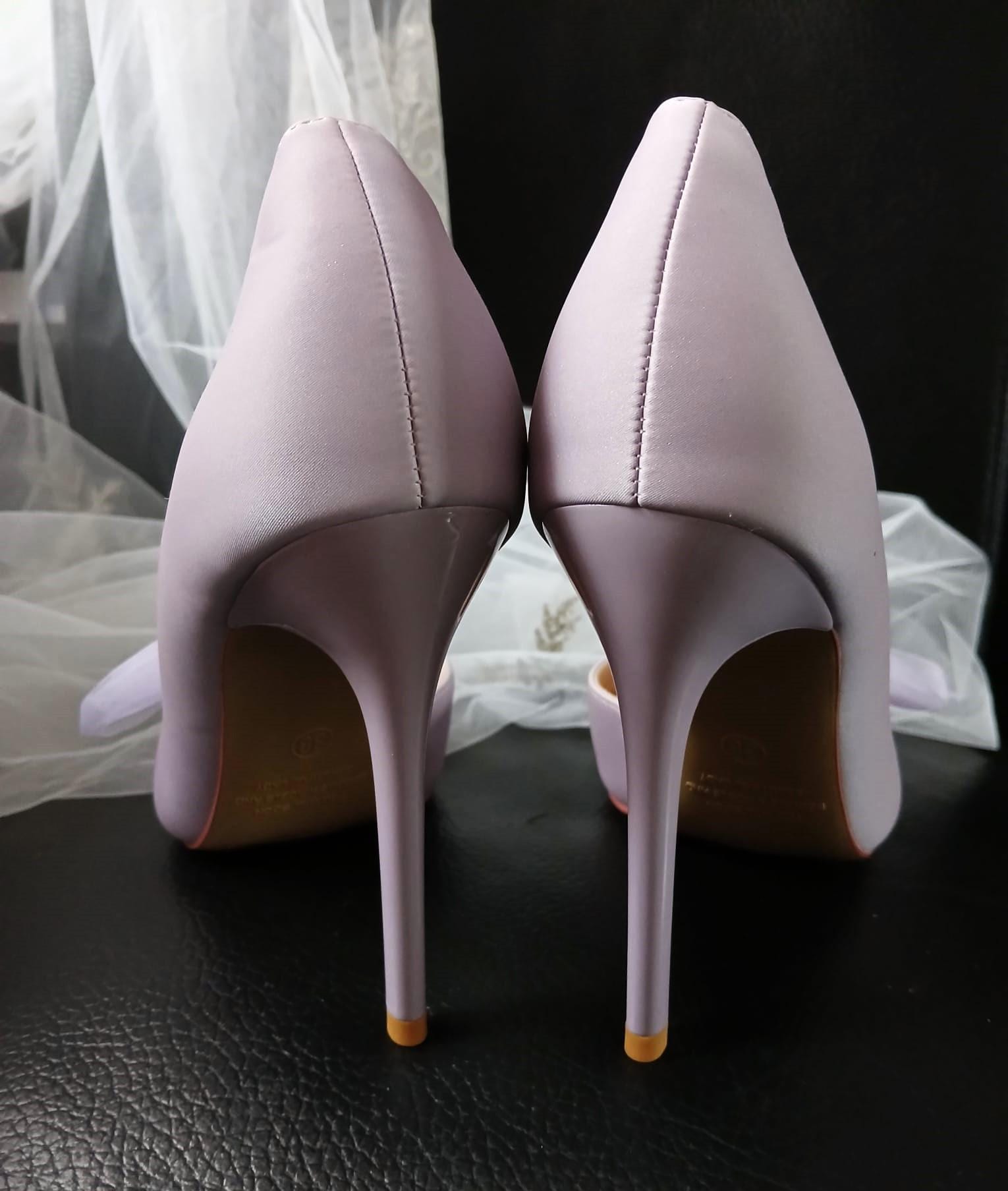 Lavender Satin Wedding Pumps: Bow Clip Evening Heels