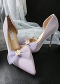 Lavender Satin Wedding Pumps: Bow Clip Evening Heels