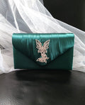 Emerald Green Satin Clutch: Butterfly Evening Bag, Bridal Purse