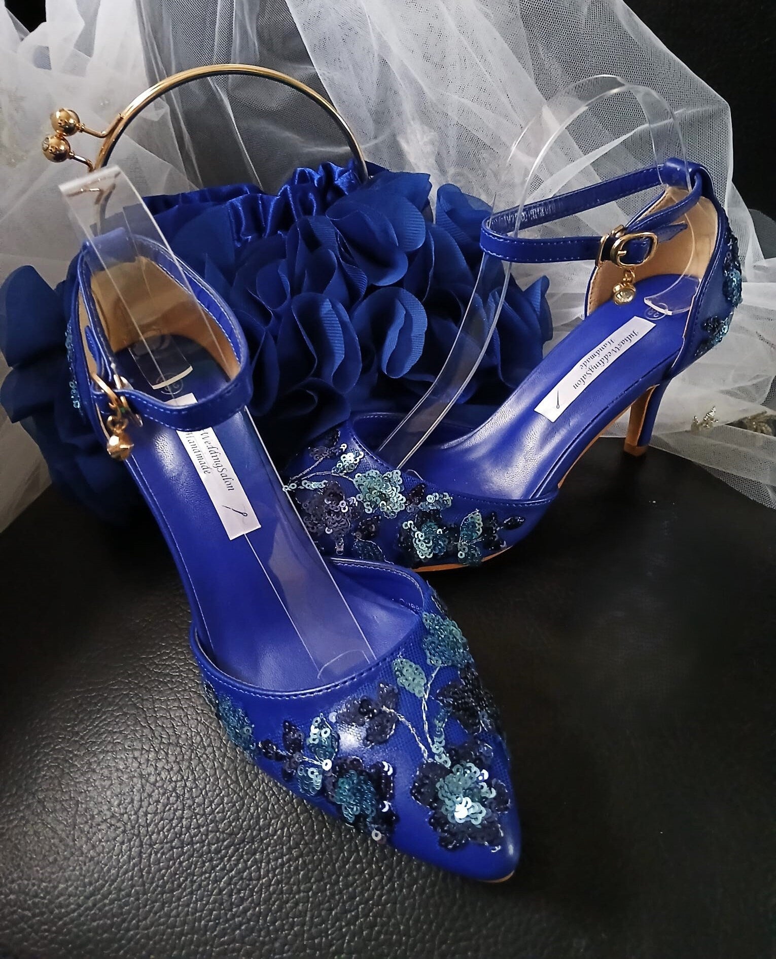 Sapphire Blue Sequin Evening Shoes with Matching Clutch Bag
