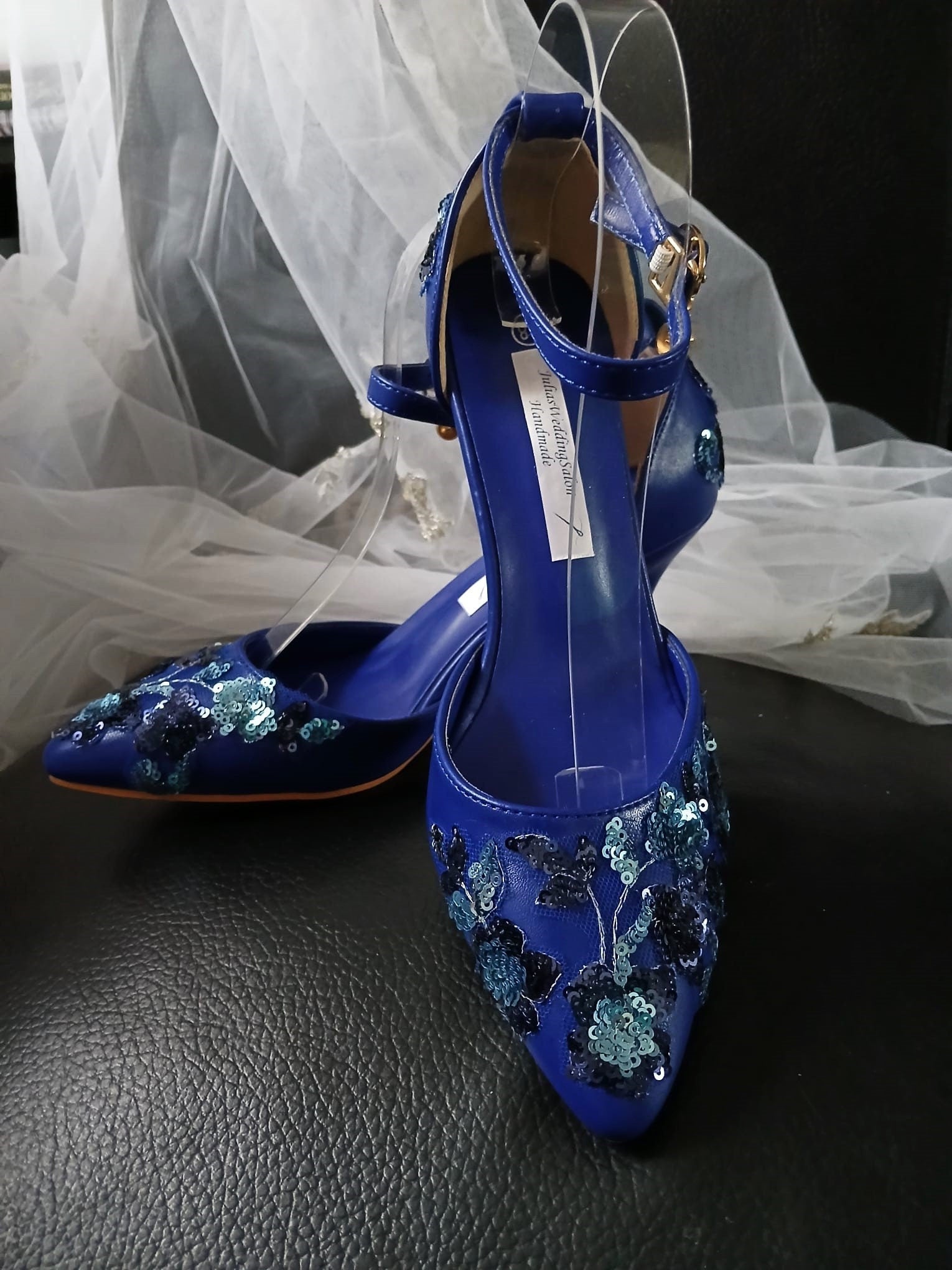 Sapphire Blue Sequin Evening Shoes with Matching Clutch Bag