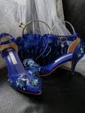 Sapphire Blue Sequin Evening Shoes with Matching Clutch Bag