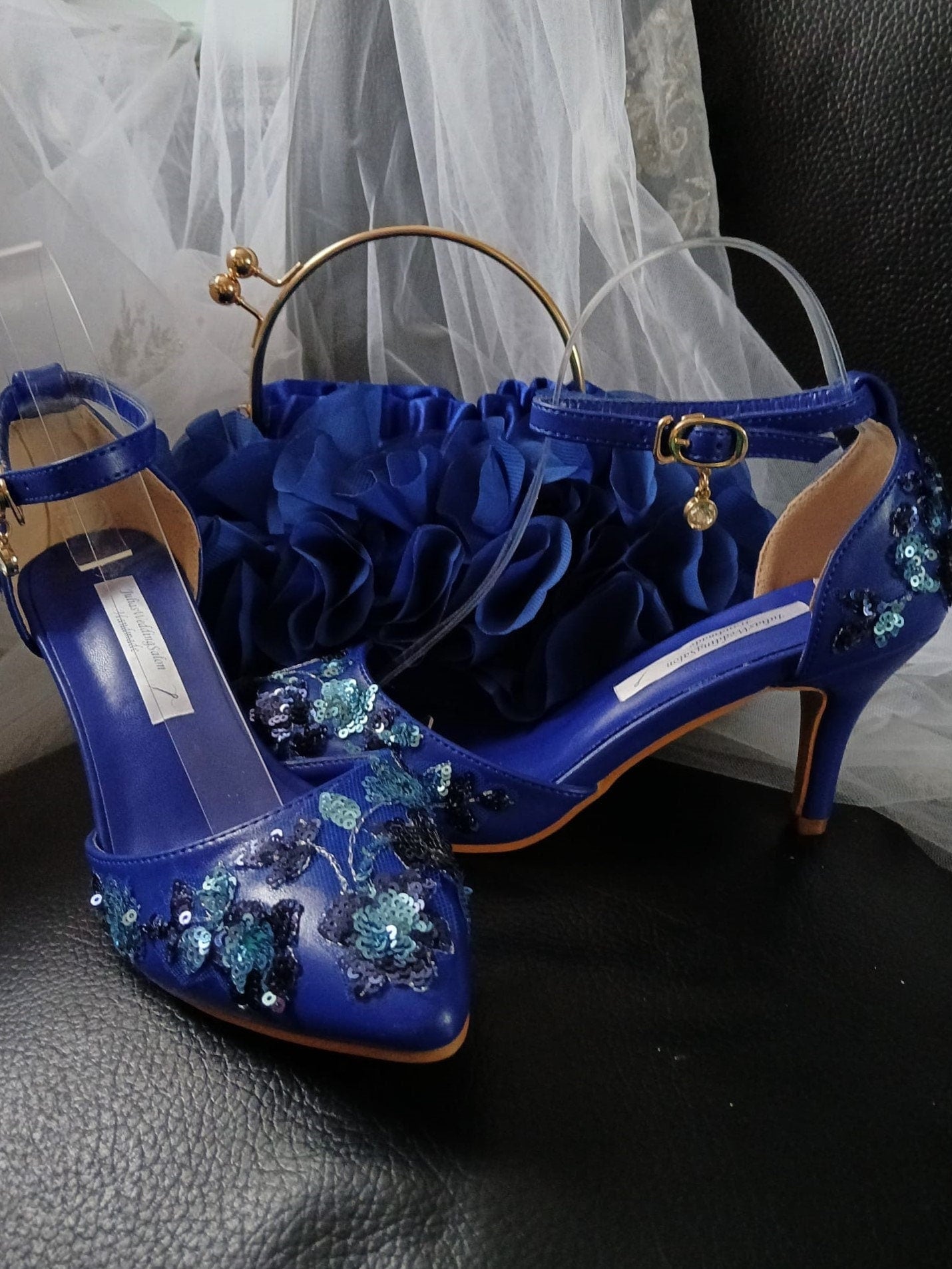 Sapphire Blue Sequin Evening Shoes with Matching Clutch Bag