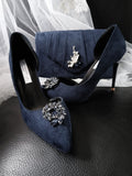 Navy Blue Suede Wedding Heels with Matching Clutch: Gothic Evening Pumps