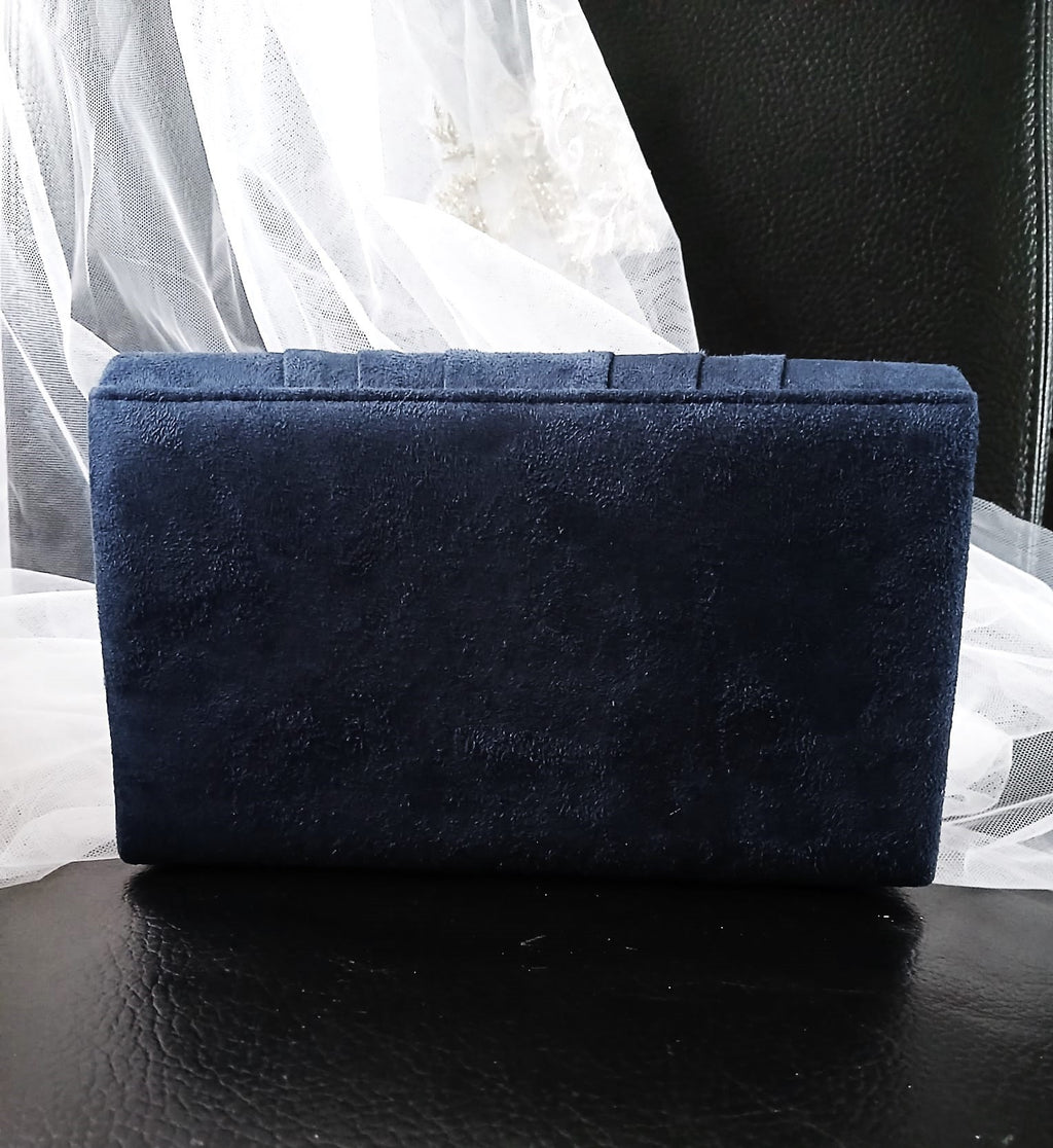 Navy Blue Suede Evening Clutch Bag: Gothic Wedding Handbag