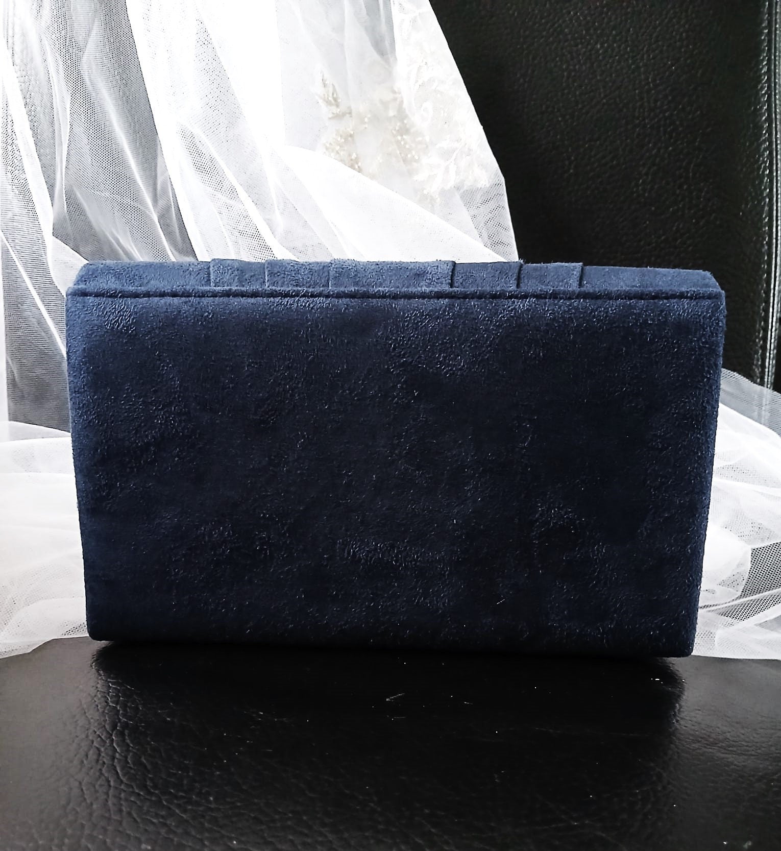 Navy Blue Suede Evening Clutch Bag: Gothic Wedding Handbag