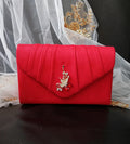 Red Suede Evening Clutch: Floral Wedding Handbag