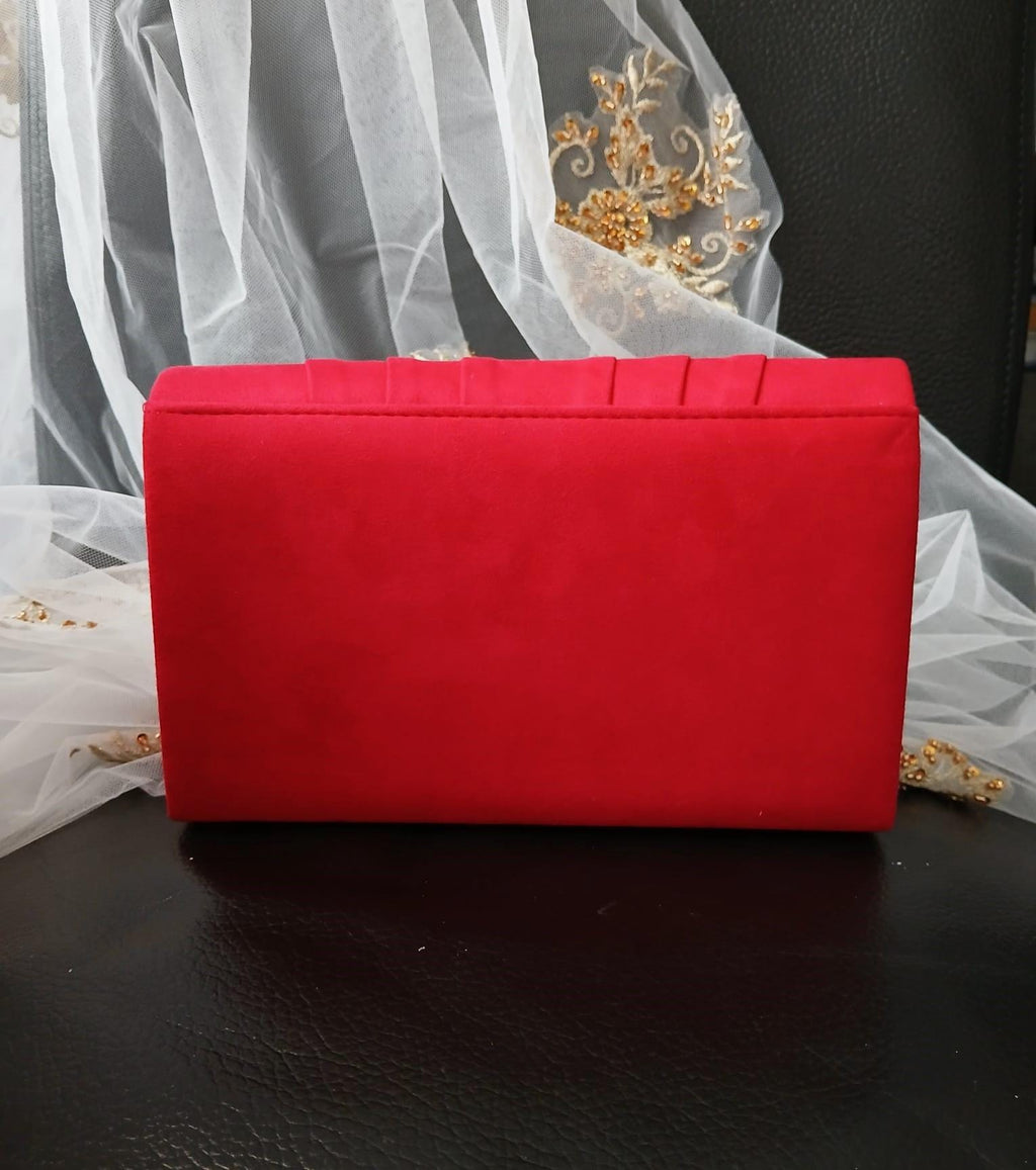 Red Suede Evening Clutch: Floral Wedding Handbag