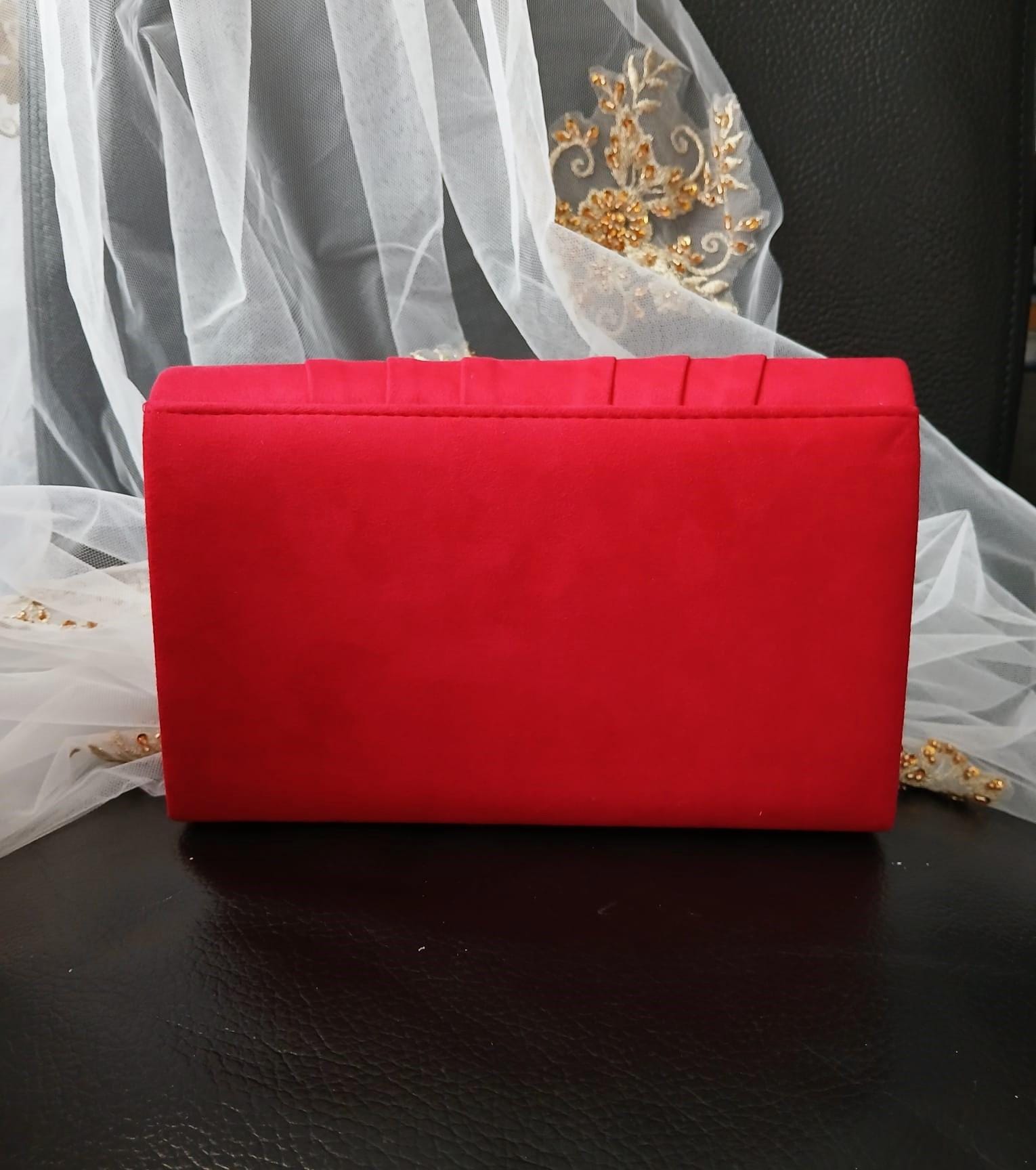 Red Suede Evening Clutch: Floral Wedding Handbag