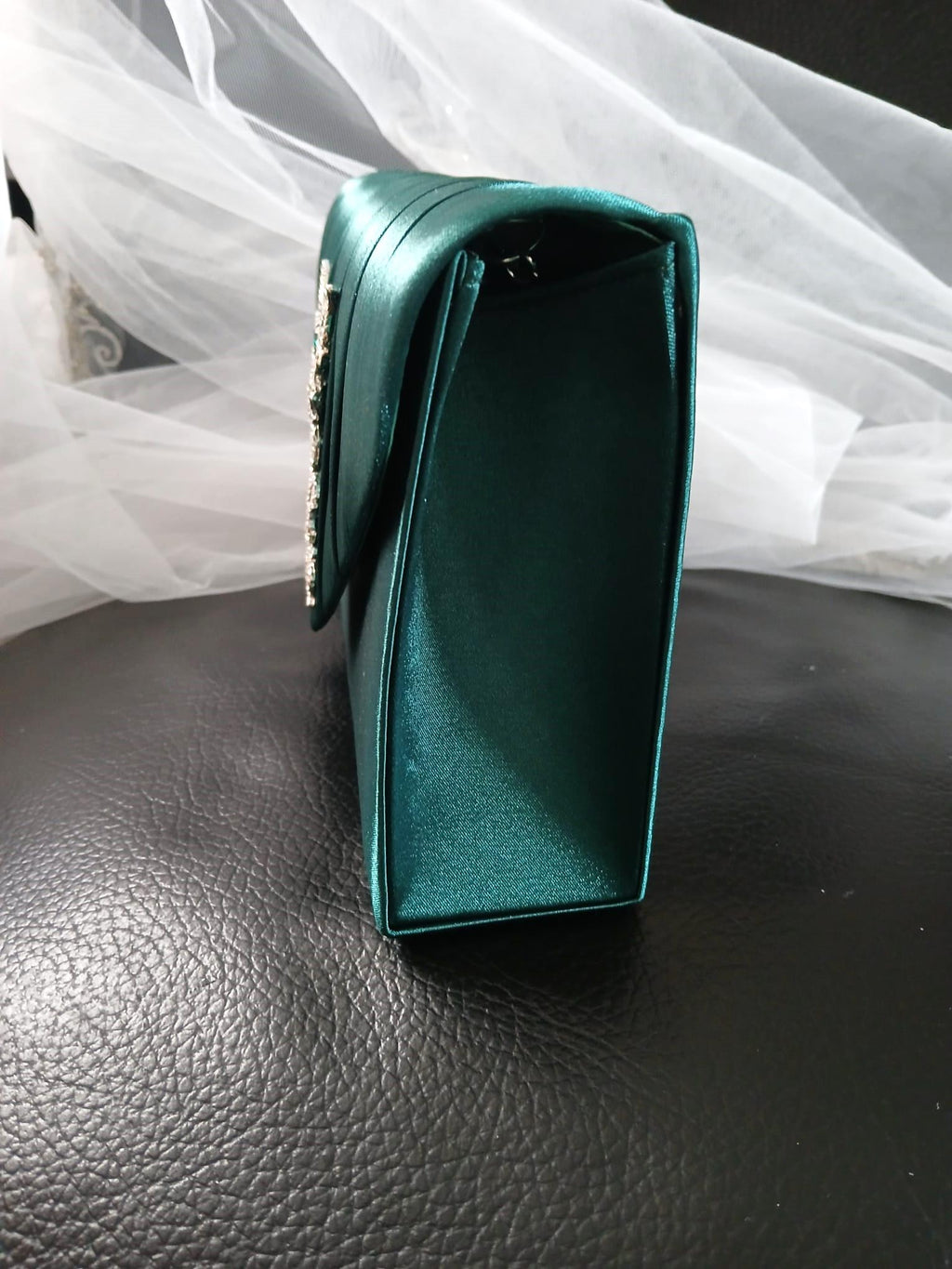 Emerald Green Satin Clutch: Butterfly Evening Bag, Bridal Purse