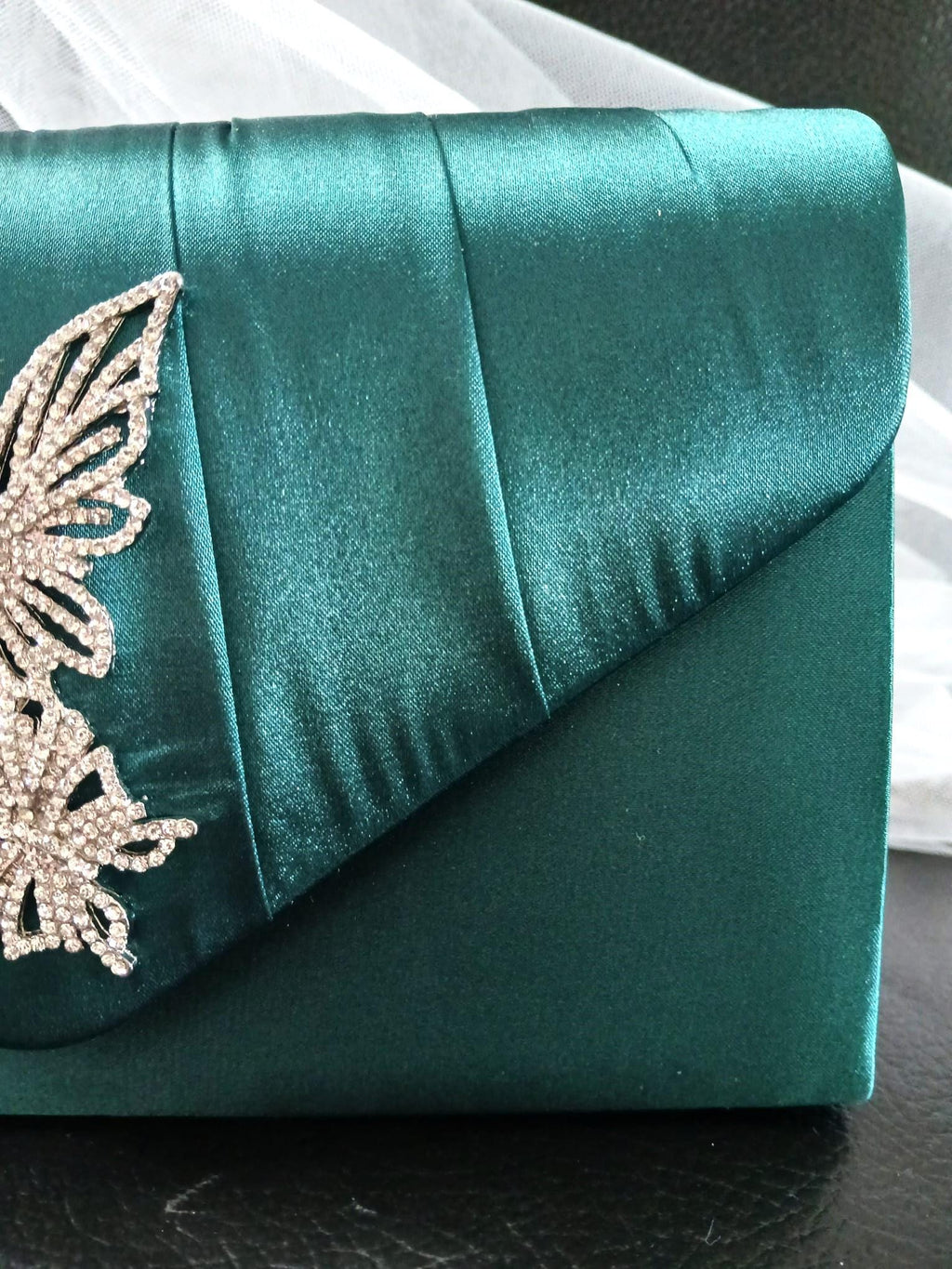 Emerald Green Satin Clutch: Butterfly Evening Bag, Bridal Purse