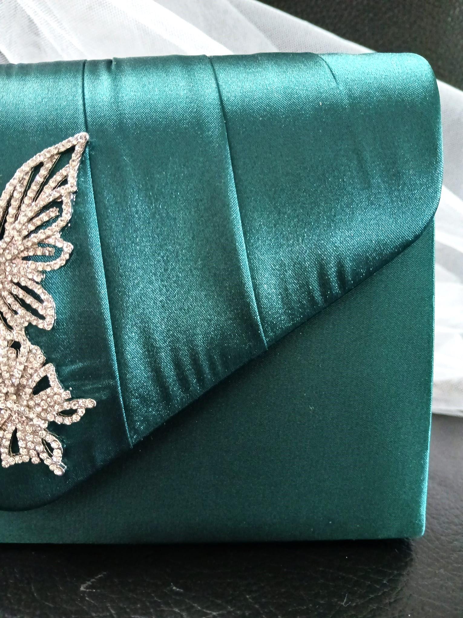 Emerald Green Satin Clutch: Butterfly Evening Bag, Bridal Purse