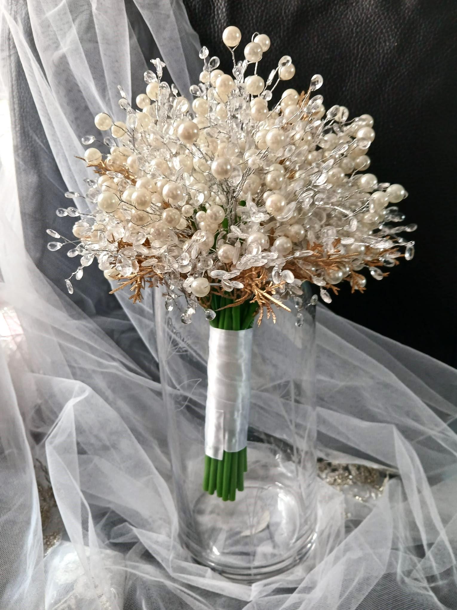 Ivory Pearl & Crystal Bridal Bouquet: Winter Wedding Posy