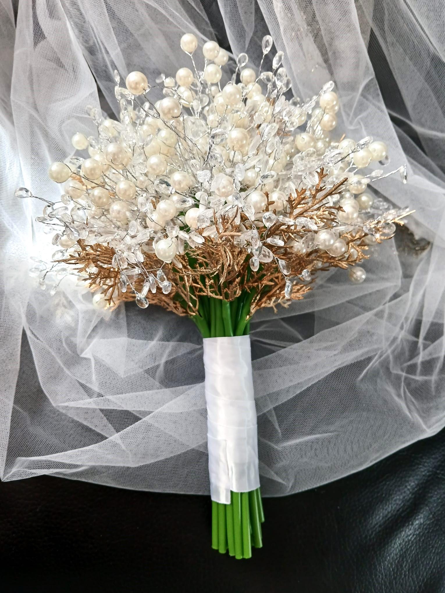 Ivory Pearl & Crystal Bridal Bouquet: Winter Wedding Posy