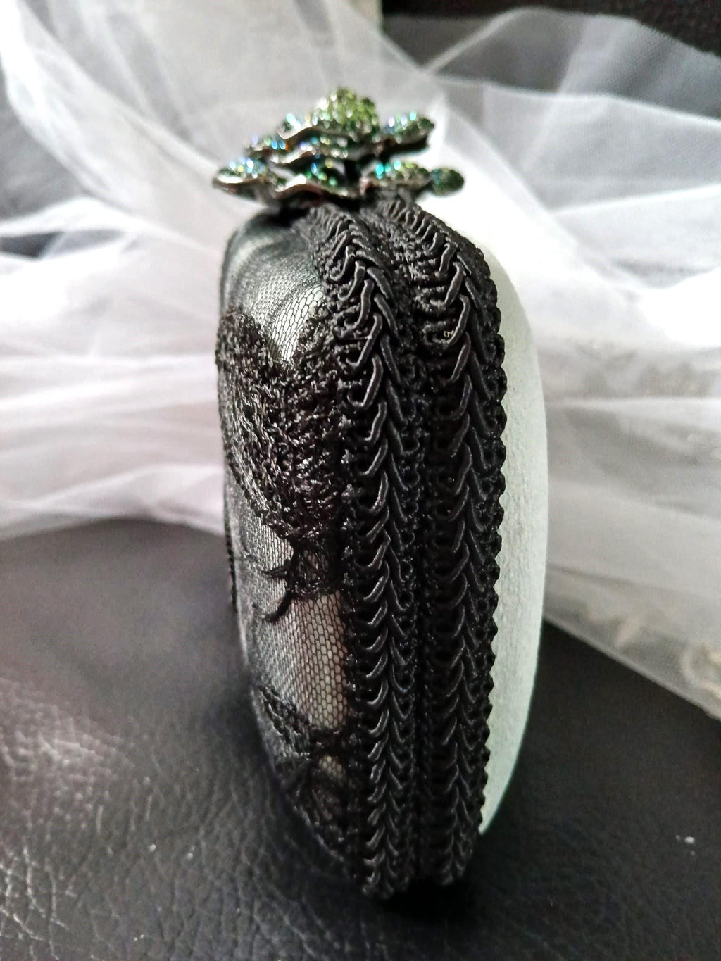 Sage Green Velvet Gothic Clutch Bag: Butterfly Flower Closure, Wedding Handbag