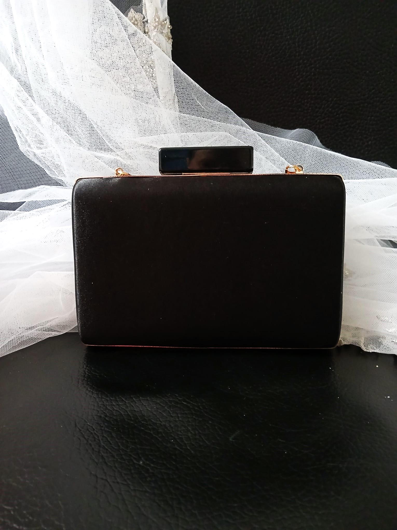Embroidered Black Evening Clutch Bag With Crystal Handle,Beaded Wedding Purse,Bridal Floral Handbag