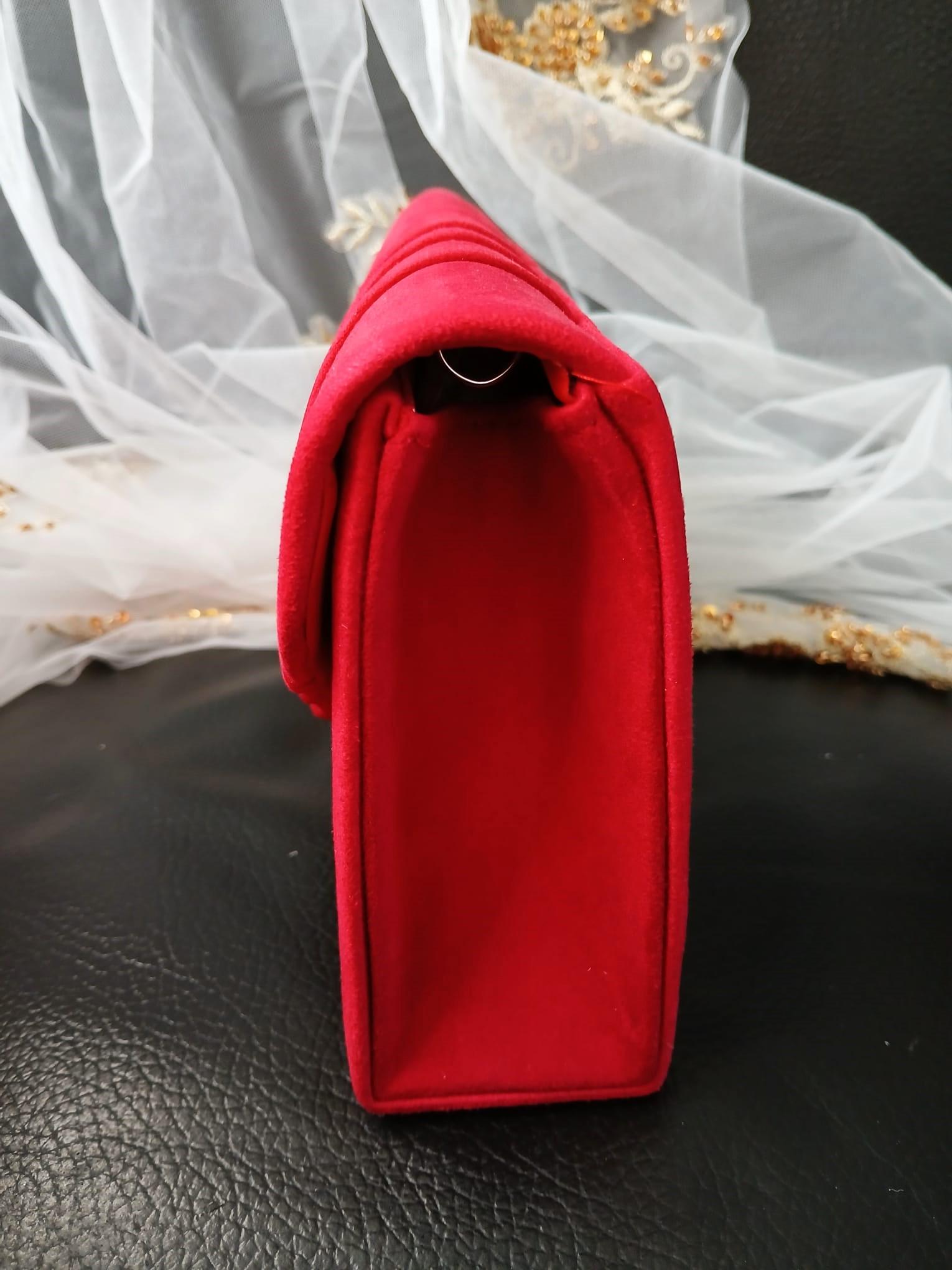 Red Suede Evening Clutch: Floral Wedding Handbag