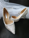 Silver Glitter Pearl Heels: Wedding Evening Shoes