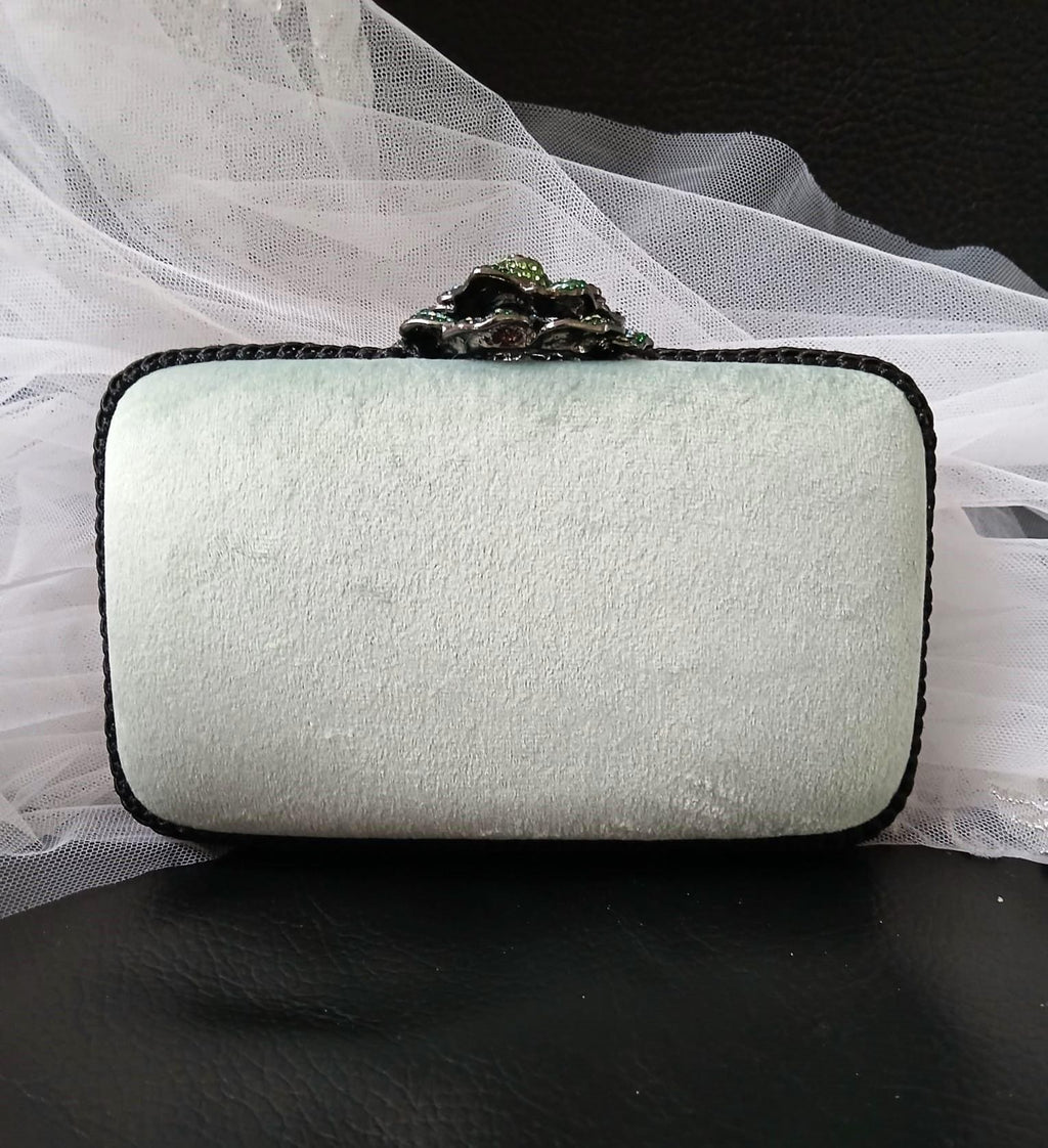Sage Green Velvet Gothic Clutch Bag: Butterfly Flower Closure, Wedding Handbag