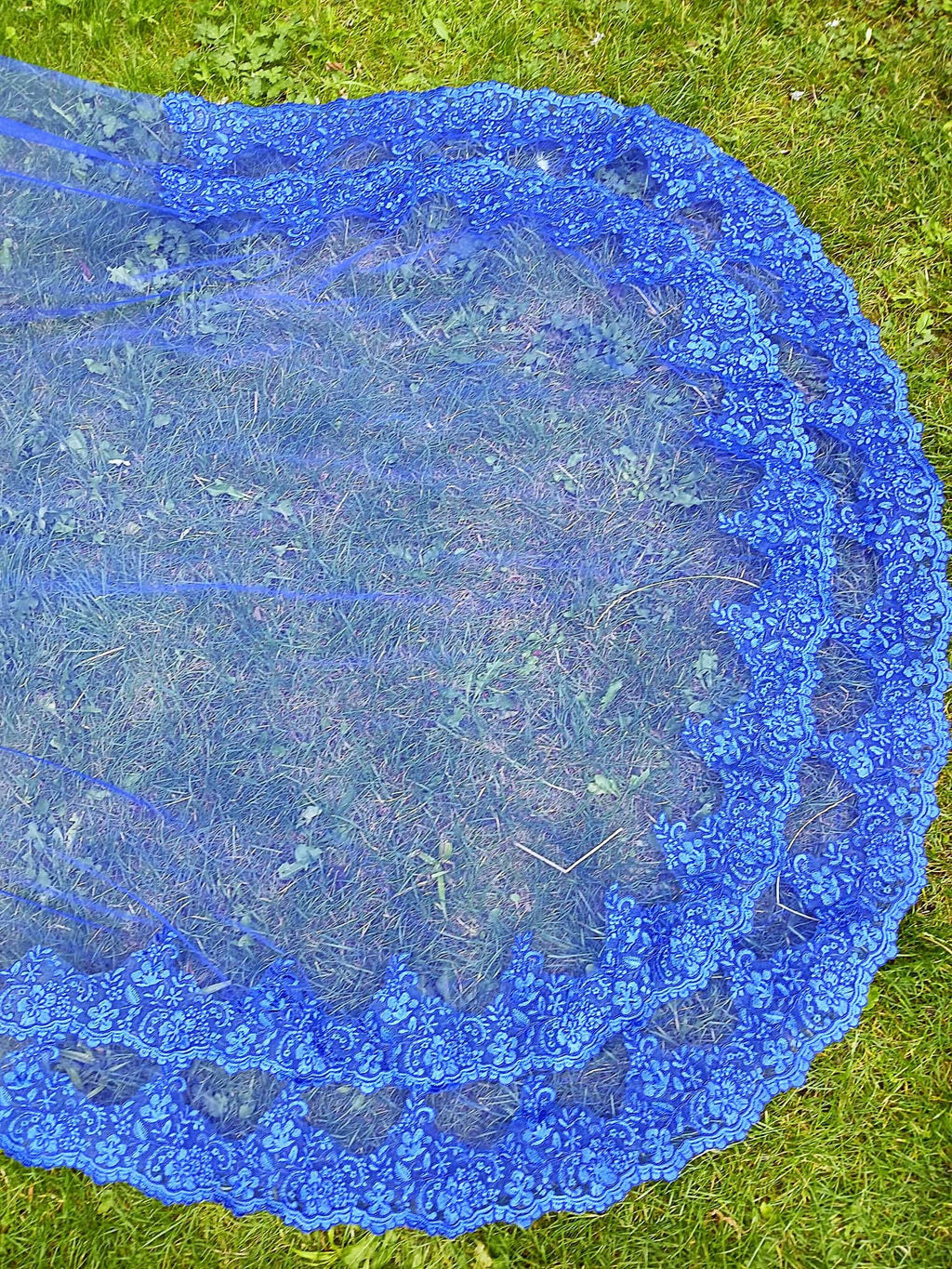 Royal Blue Cathedral Wedding Veil: Double Lace Edge with Comb