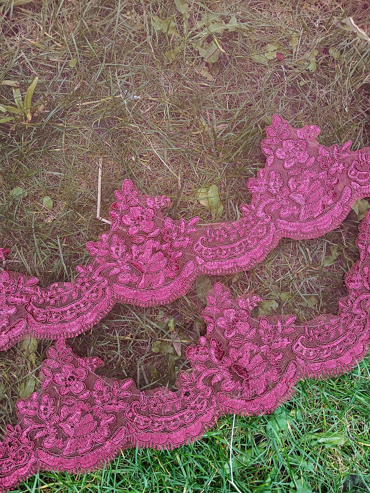 Wine Red Cathedral Wedding Veil: Double Lace Edge, Regal Bridal Veil
