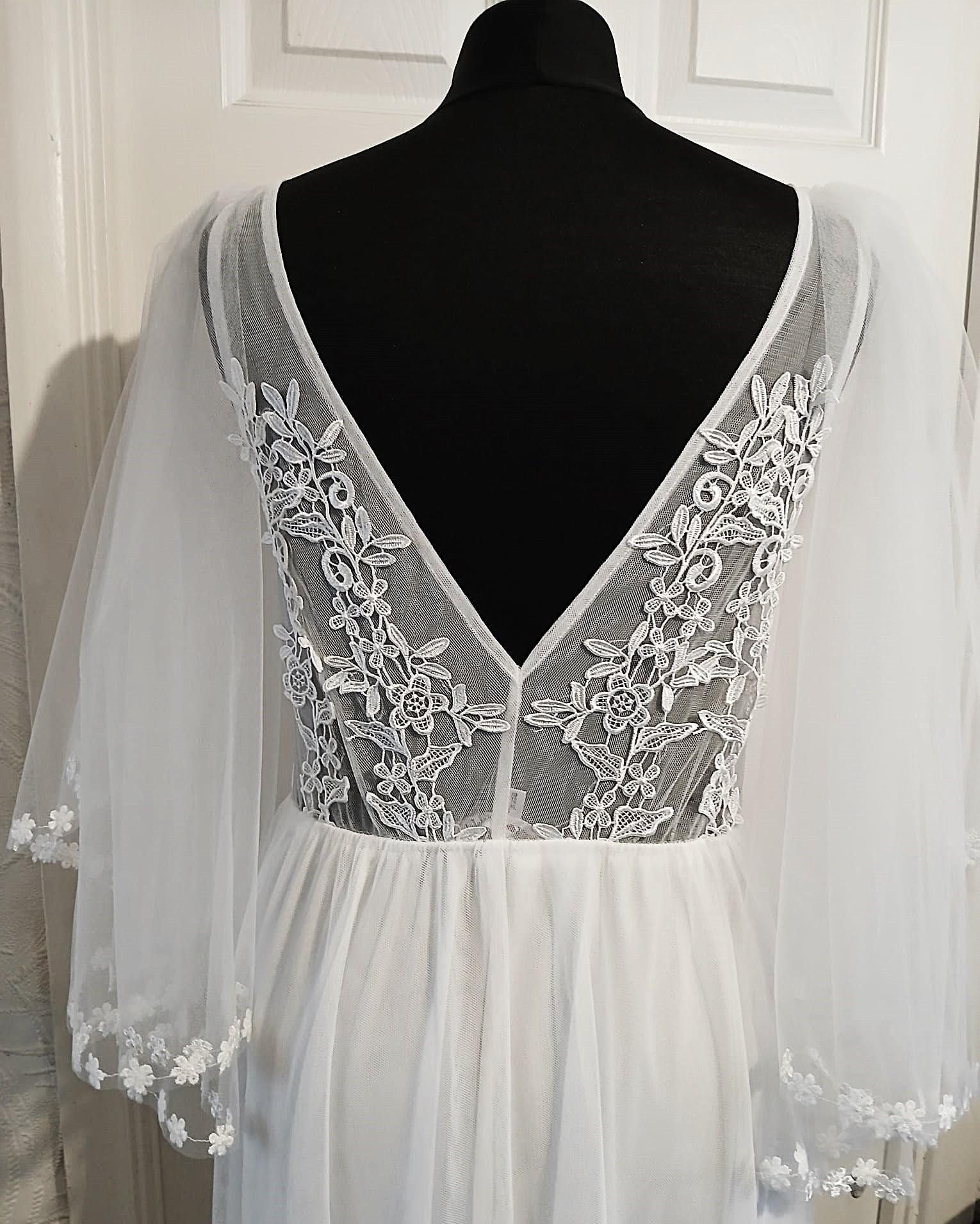 Off-White Floral Trim Removable Sleeves: Bridal or Bridesmaid Wings