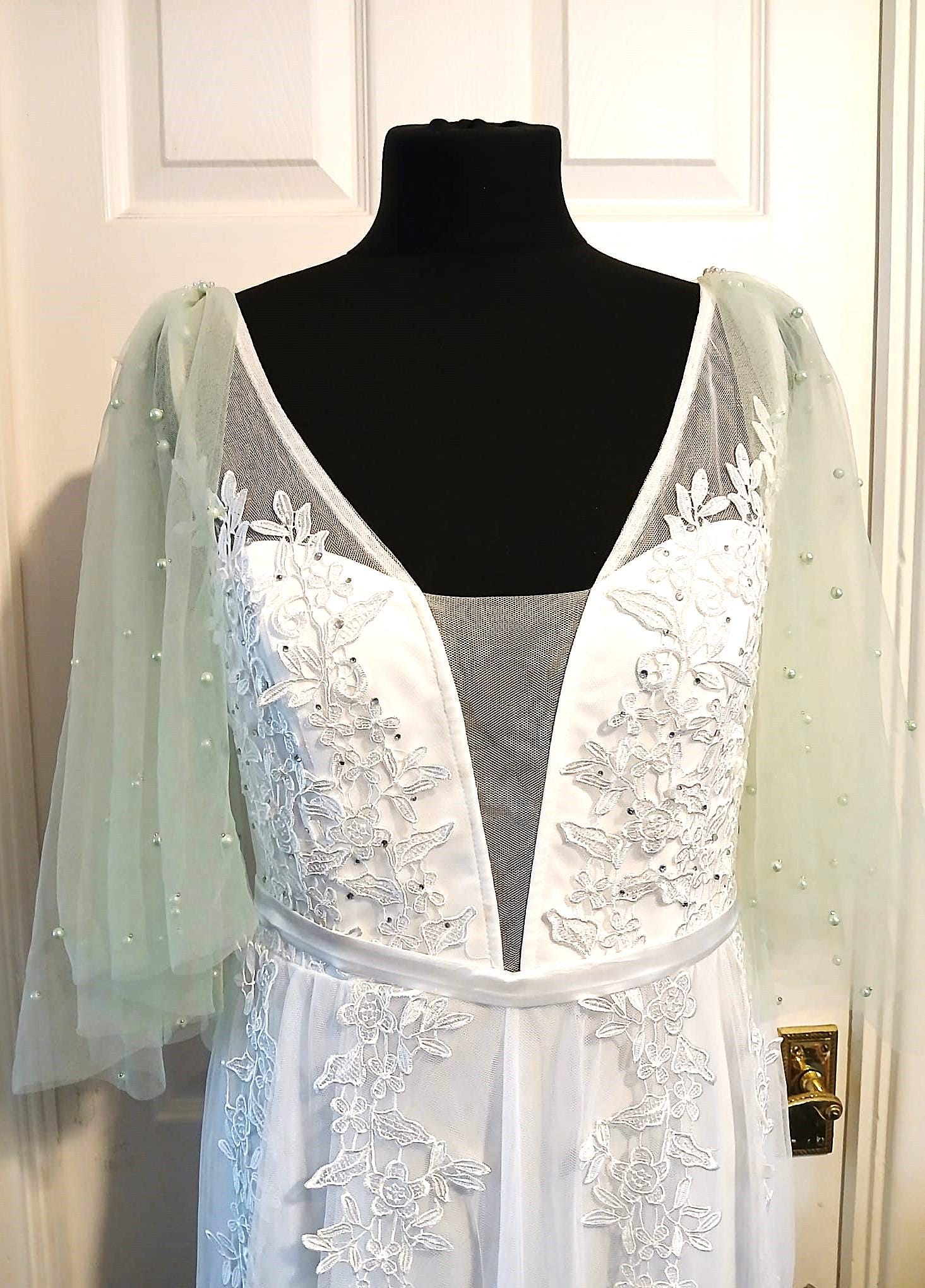 Sage Green Pearl Detachable Sleeves: Bridal or Prom Wings