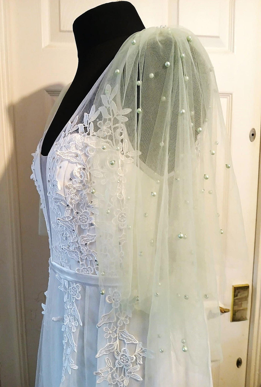 Sage Green Pearl Detachable Sleeves: Bridal or Prom Wings