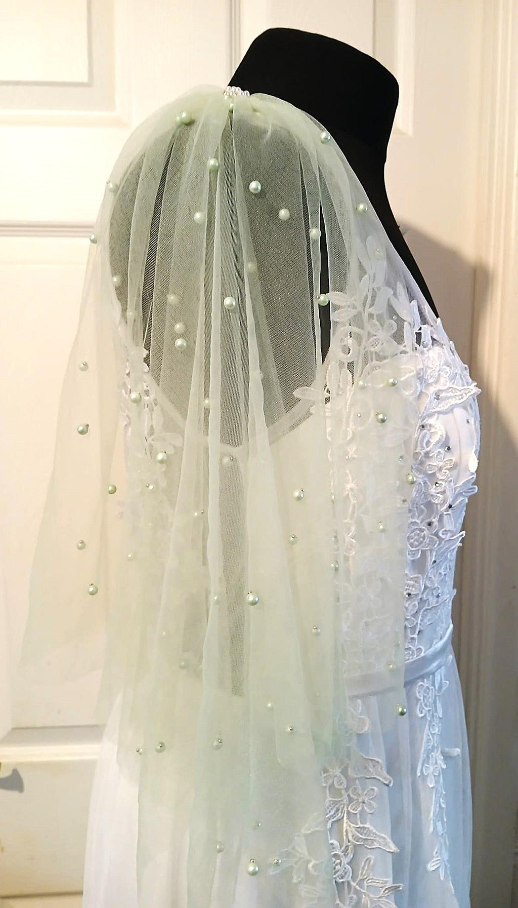Sage Green Pearl Detachable Sleeves: Bridal or Prom Wings