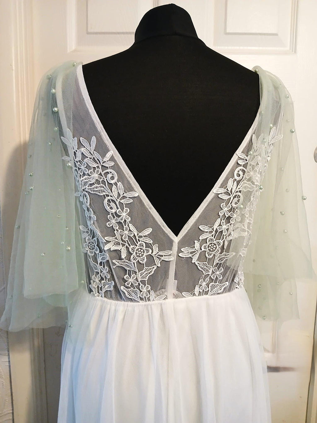 Sage Green Pearl Detachable Sleeves: Bridal or Prom Wings
