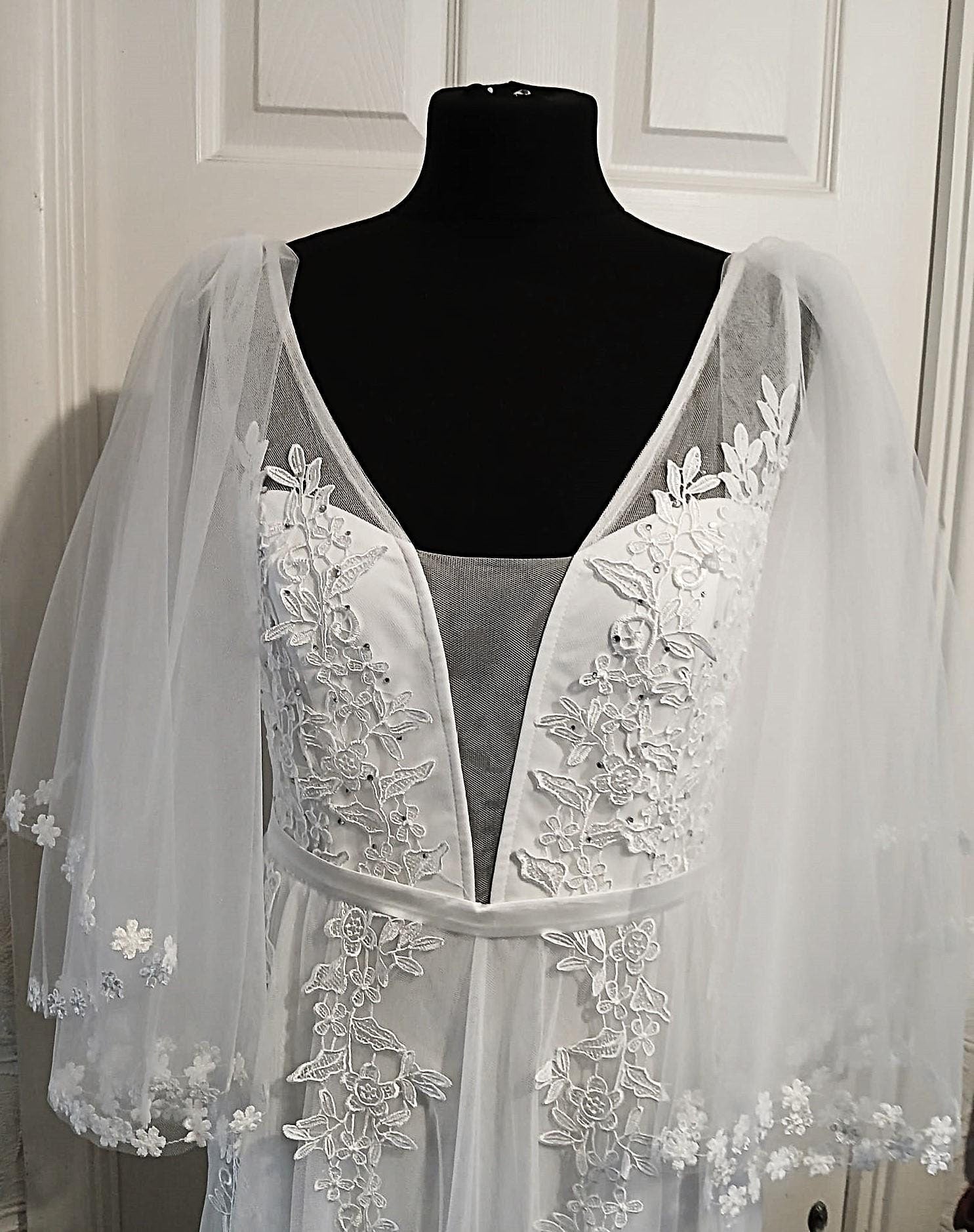 Off-White Floral Trim Removable Sleeves: Bridal or Bridesmaid Wings