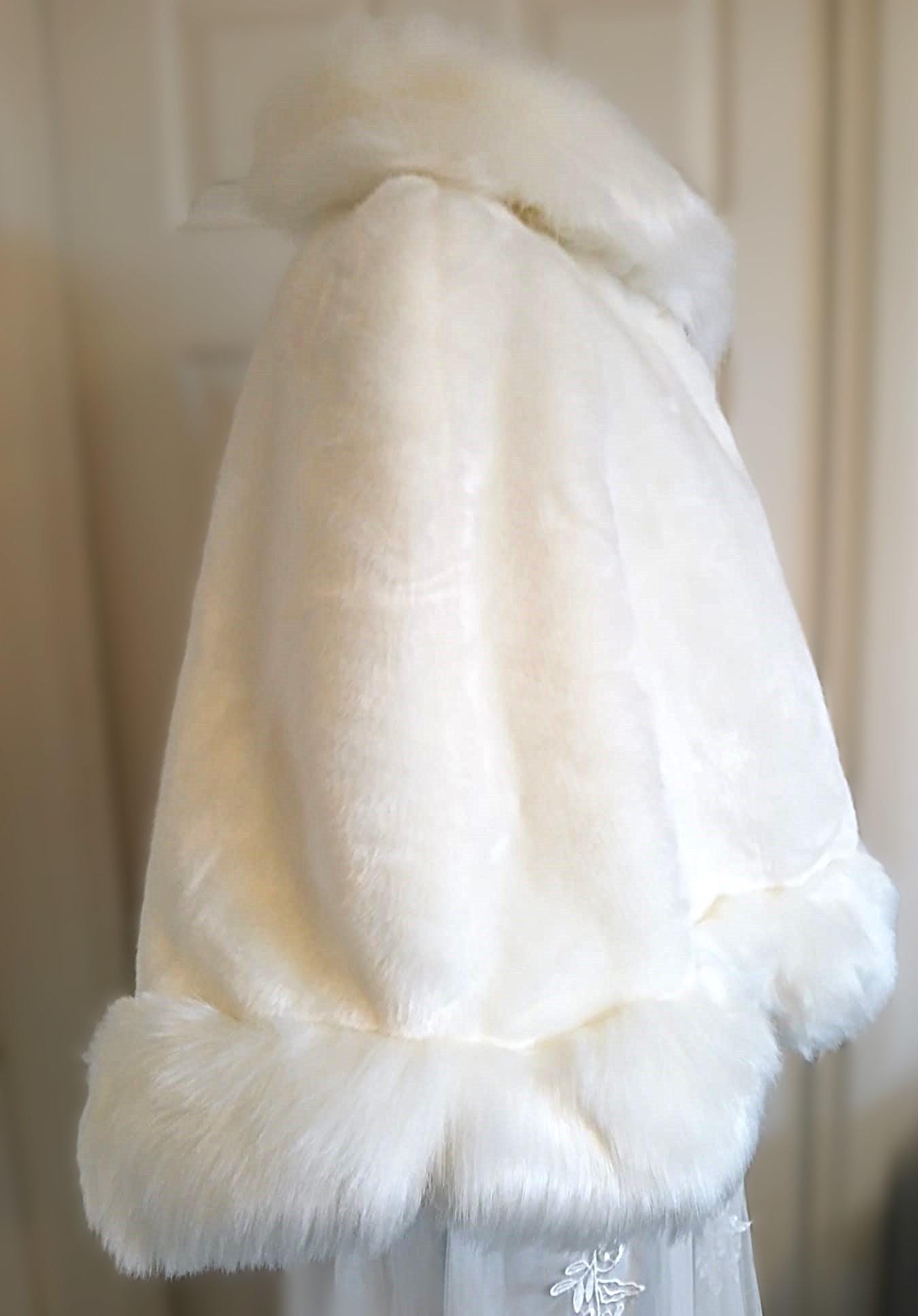 Ivory Faux Fur Bridal Shawl: Winter Wedding Stole, Plus Size Cape
