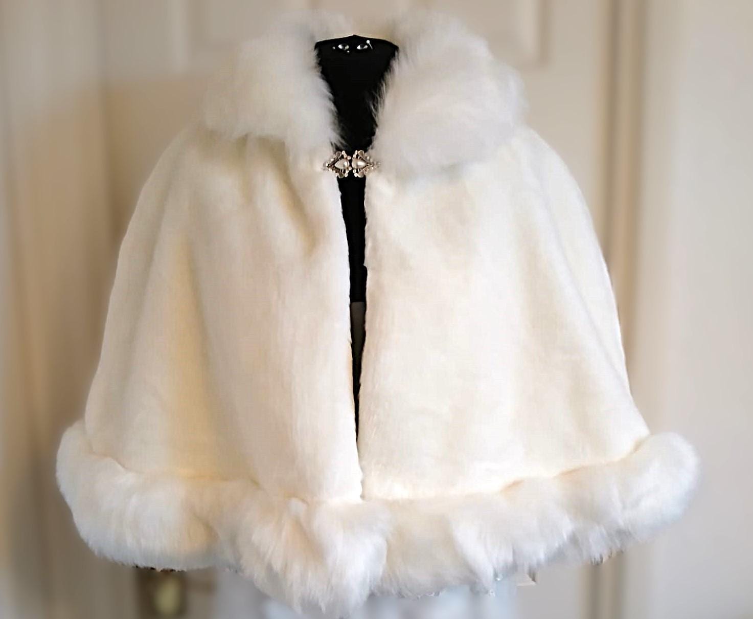 Ivory Faux Fur Bridal Shawl: Winter Wedding Stole, Plus Size Cape